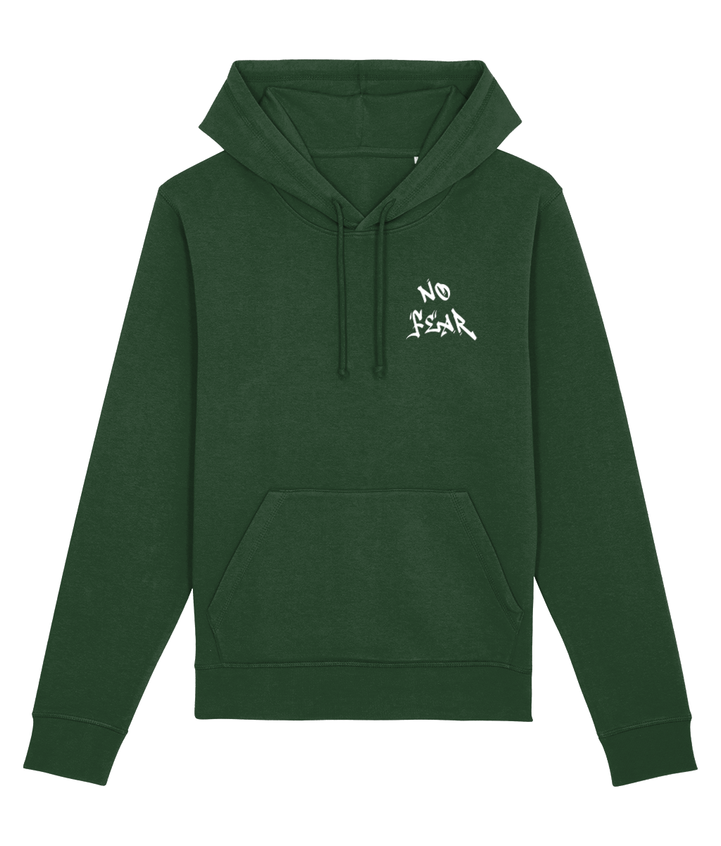 Organic cotton hoodie with ‘No Fear’ slogan print