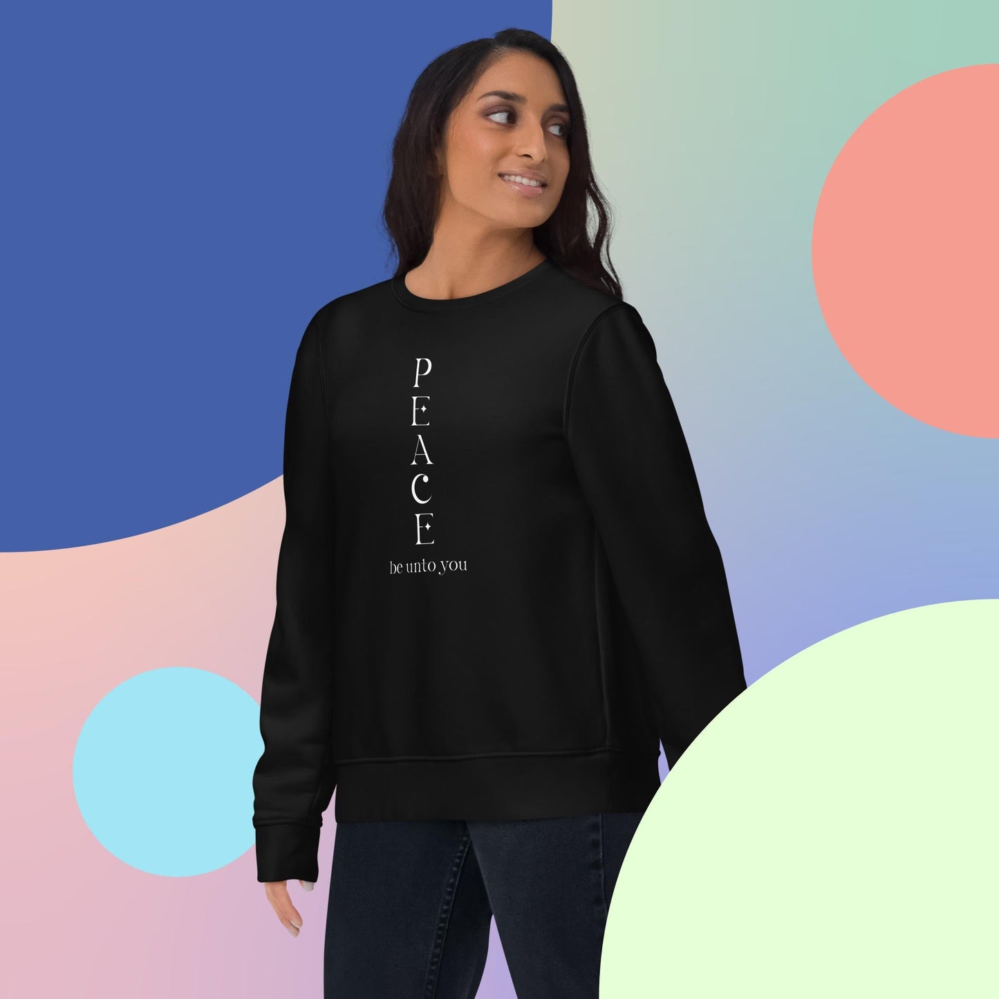Cozy best sweatshirt: 'Peace Be Unto You' meditation wear.