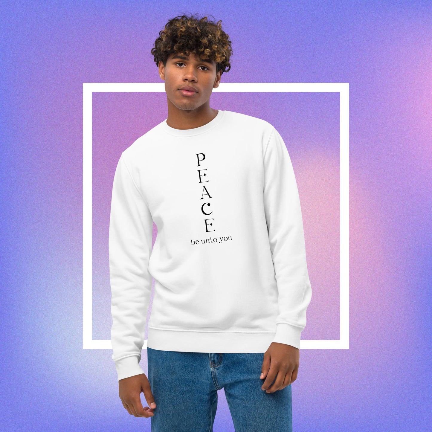 Good vibe sweatshirt: 'Peace Be Unto You' meditation comfort.