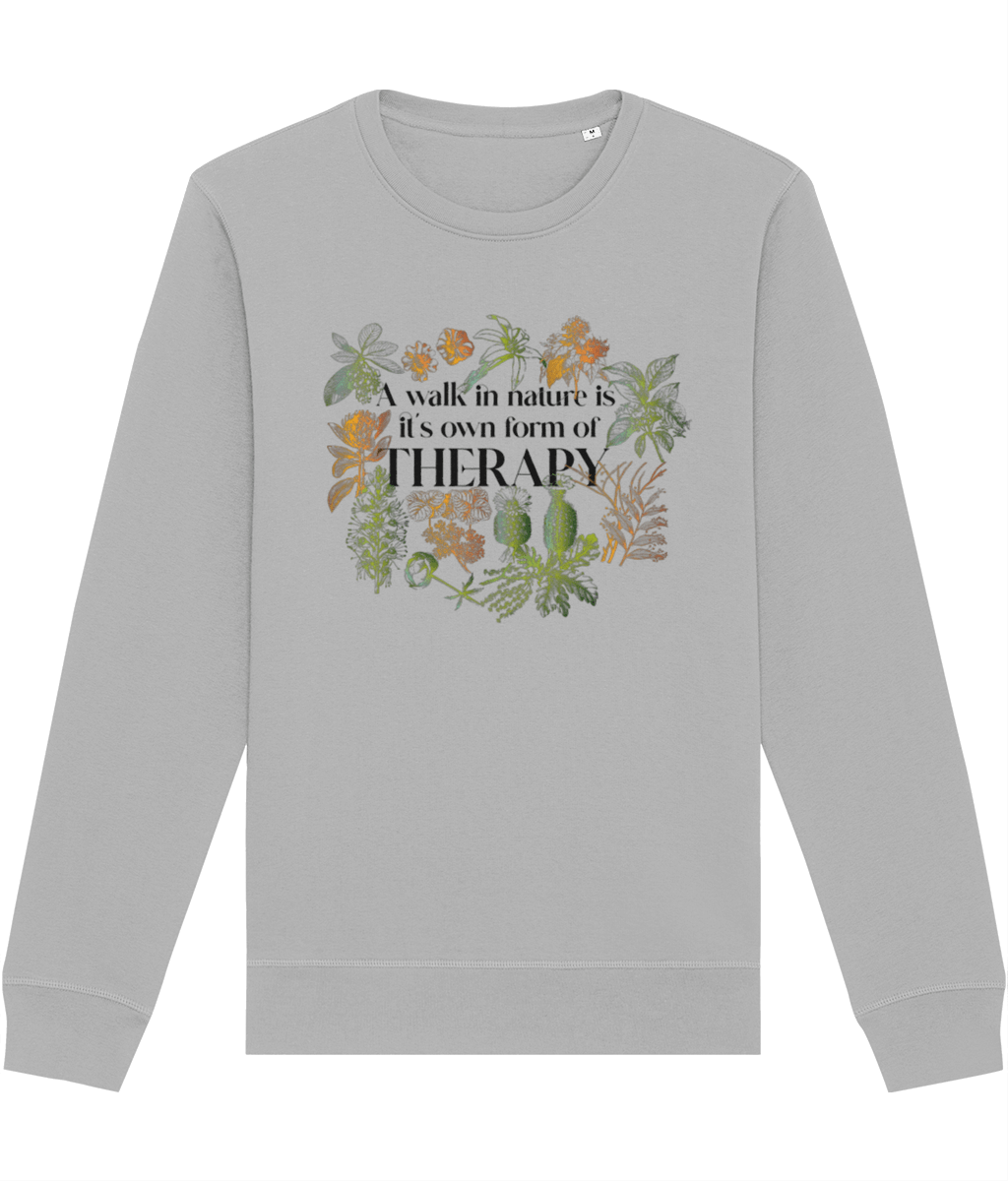 Travel far, dream big in the meditation 'Walk In Nature Therapy' organic cotton sweatshirt.