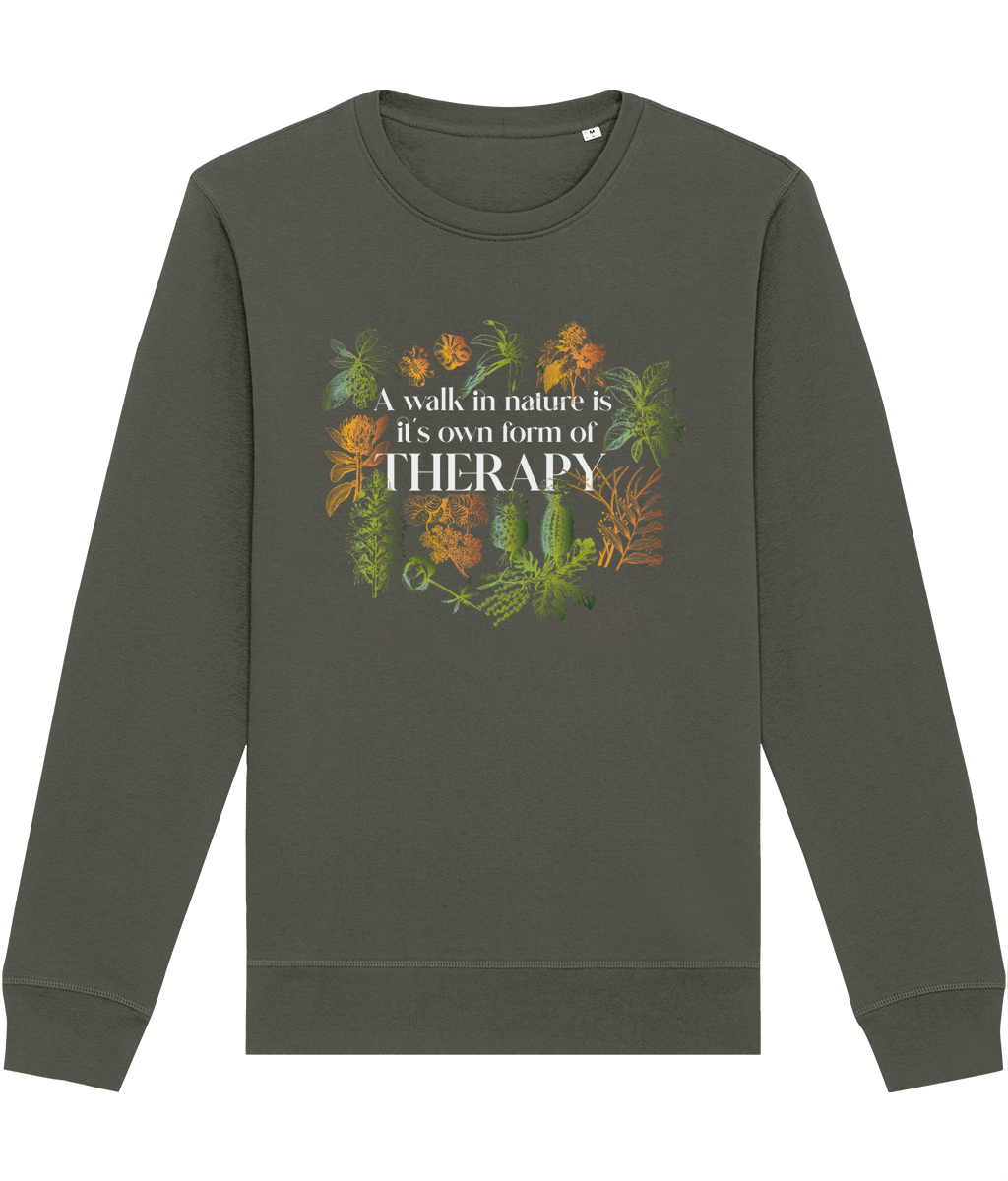 Travel in comfort with the meditation 'Walk In Nature Therapy' organic cotton sweatshirt