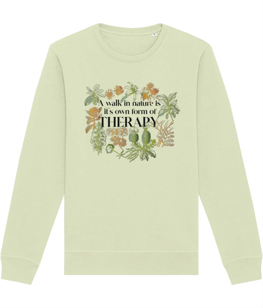 Meditation 'Walk In Nature Therapy' organic cotton sweatshirt—perfect for mindful adventures.