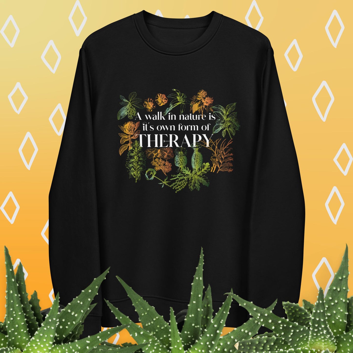 Love travel? The meditation 'Walk In Nature Therapy' organic cotton sweatshirt is perfect for you!