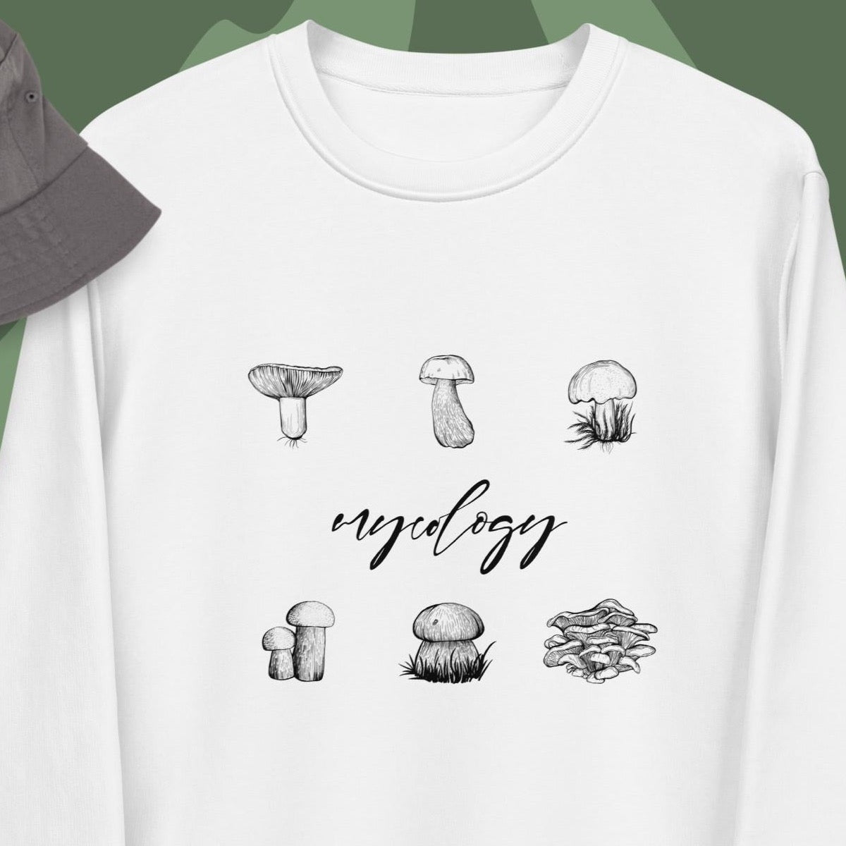 Wear your love for nature with the Nature 'Mycology' Mushroom organic cotton sweatshirt—organic & cozy!