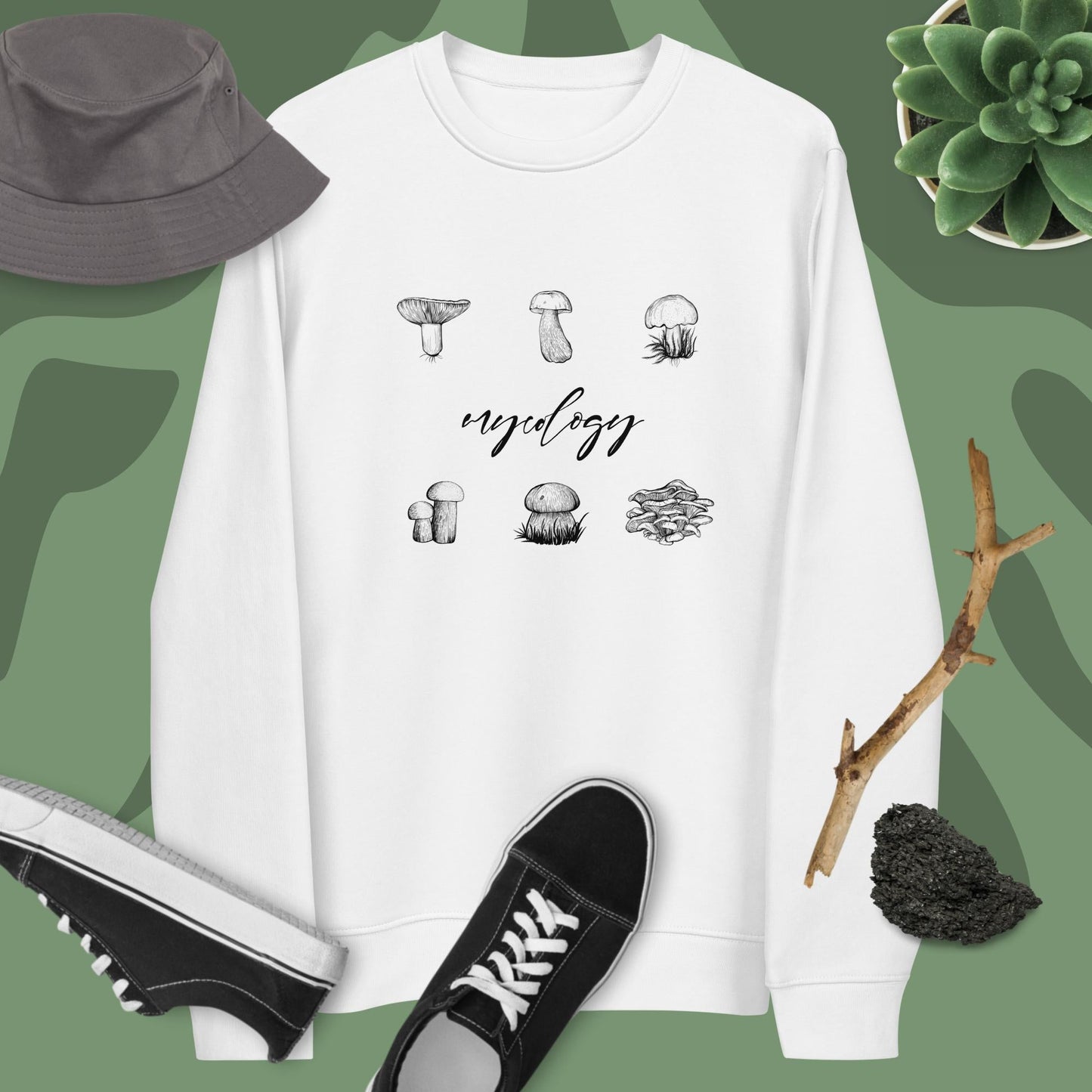 The perfect travel sweatshirt—Nature 'Mycology' Mushroom organic cotton sweatshirt—soft & stylish!
