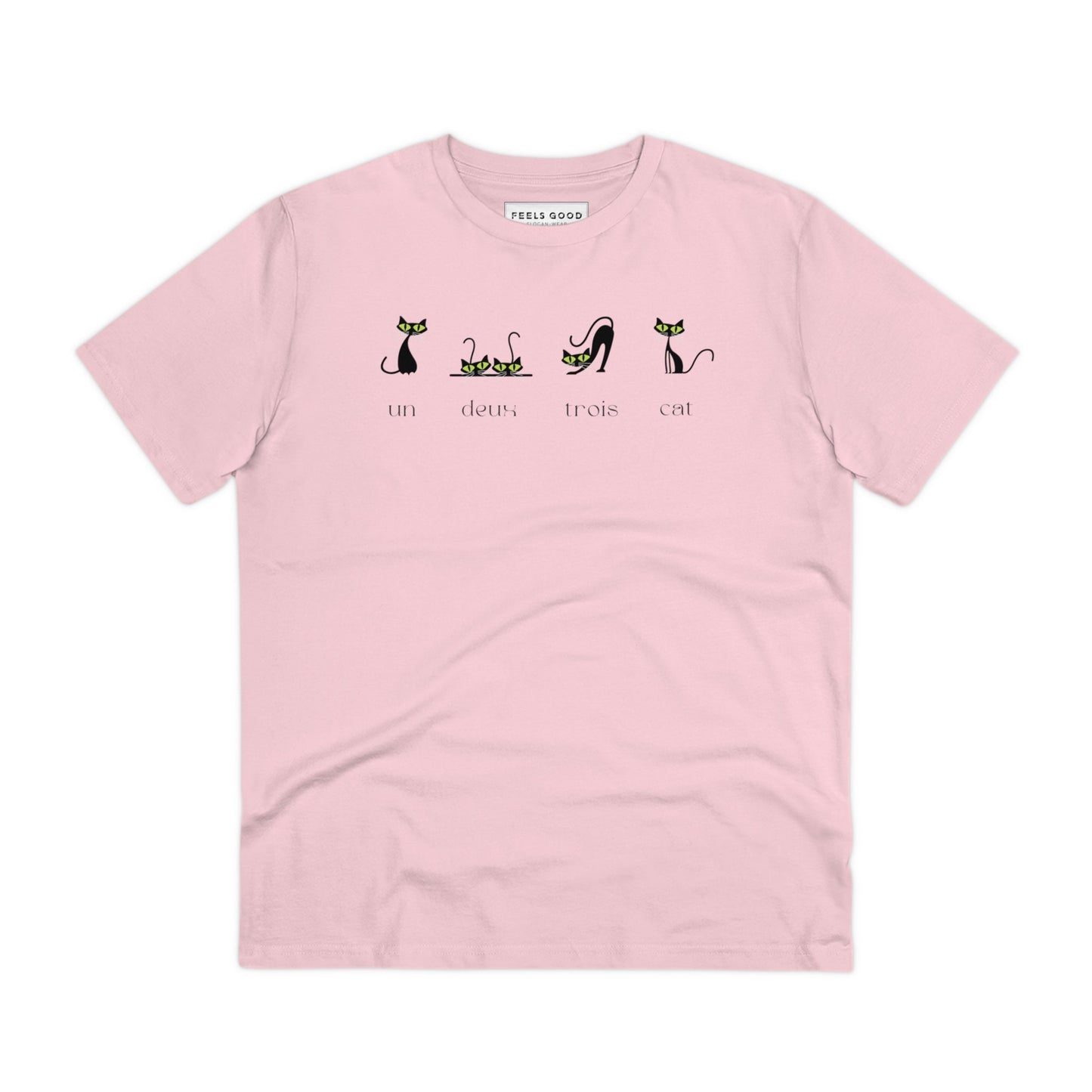 Cat lovers' organic cotton T-shirt with "4 French Cats" illustration.
