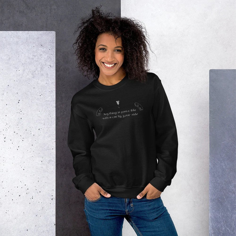 Organic Cotton 'Anything is Pawsible' Funny Cat Sweatshirt - Cat Sweatshirt