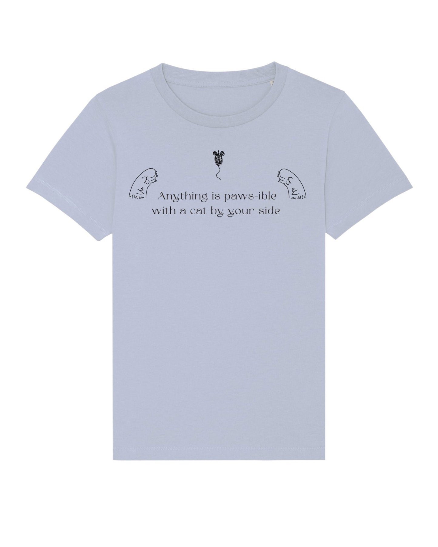 Cat t-shirts in gender neutral style – 'Anything is Pawsible' organic cotton kids tee
