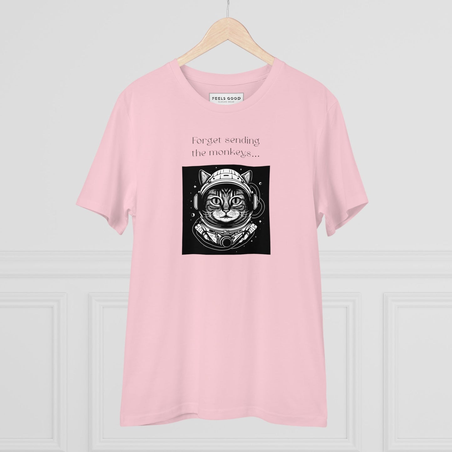 Cat astronaut graphic t-shirt for cat lovers’ collection.