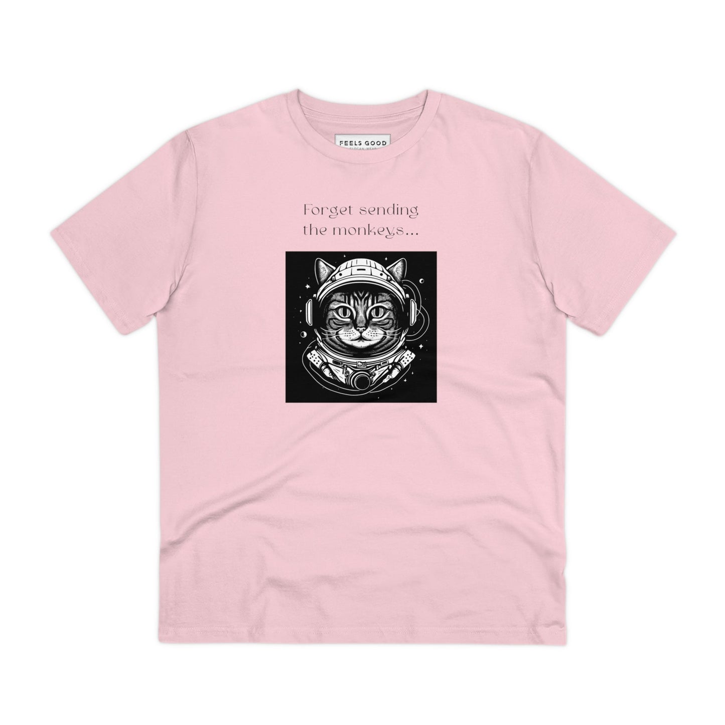 Funny cat astronaut design for animal lovers on a t-shirt.