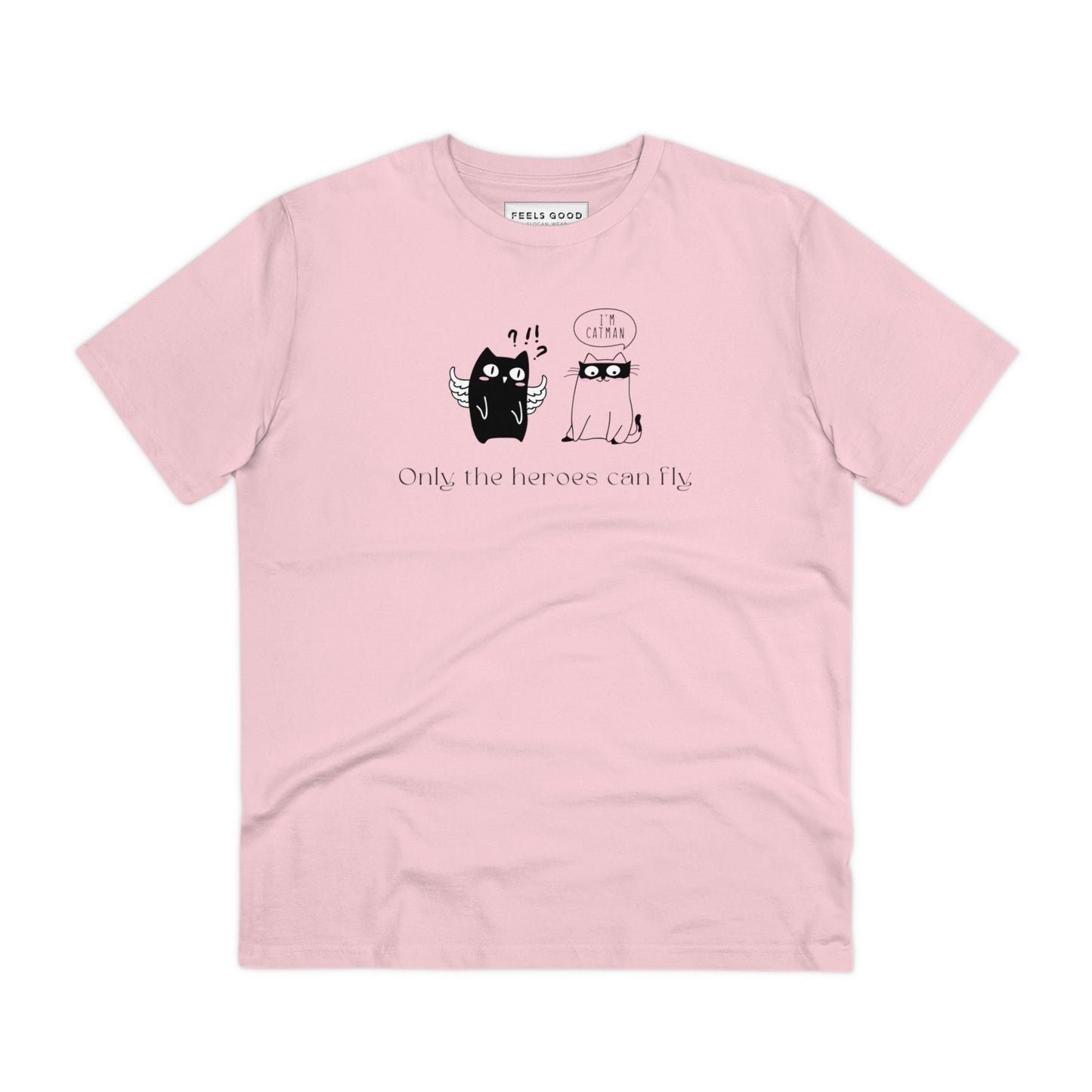 Stay comfy and stylish with the Organic Cotton 'Cat Heroes' Funny Cat T-shirt, great for men.