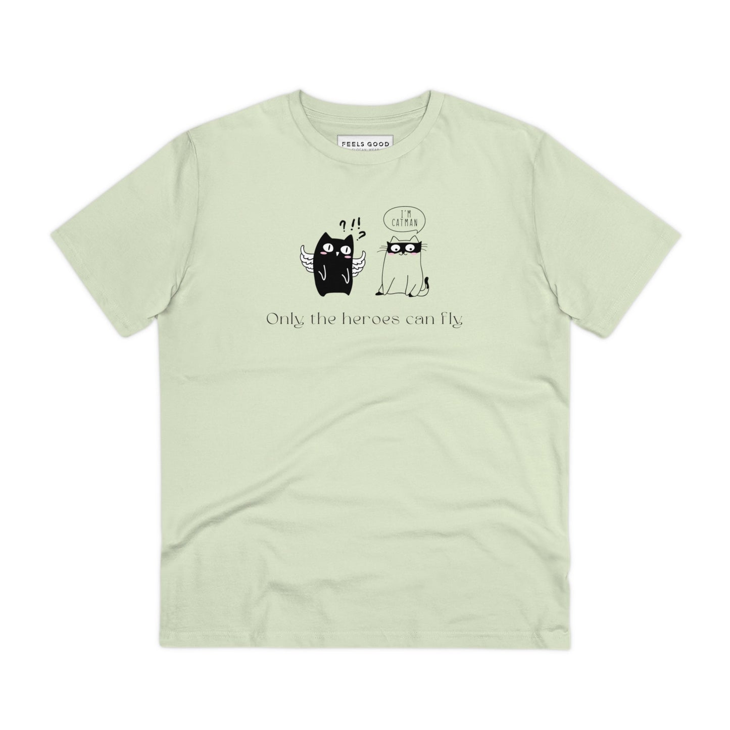 Casual yet trendy, Organic Cotton 'Cat Heroes' Funny Cat T-shirt for animal lovers everywhere.
