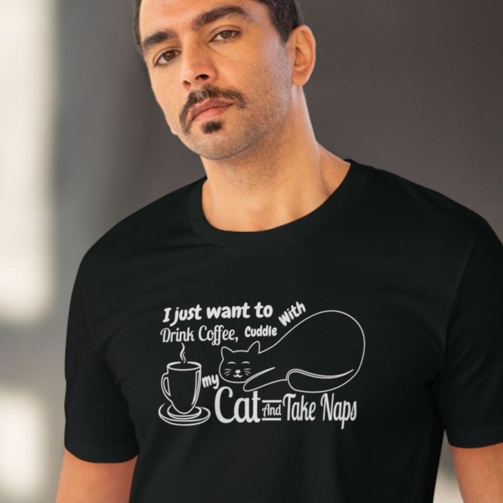 Cat graphic tee, 'Cat Naps' design on organic cotton shirt.