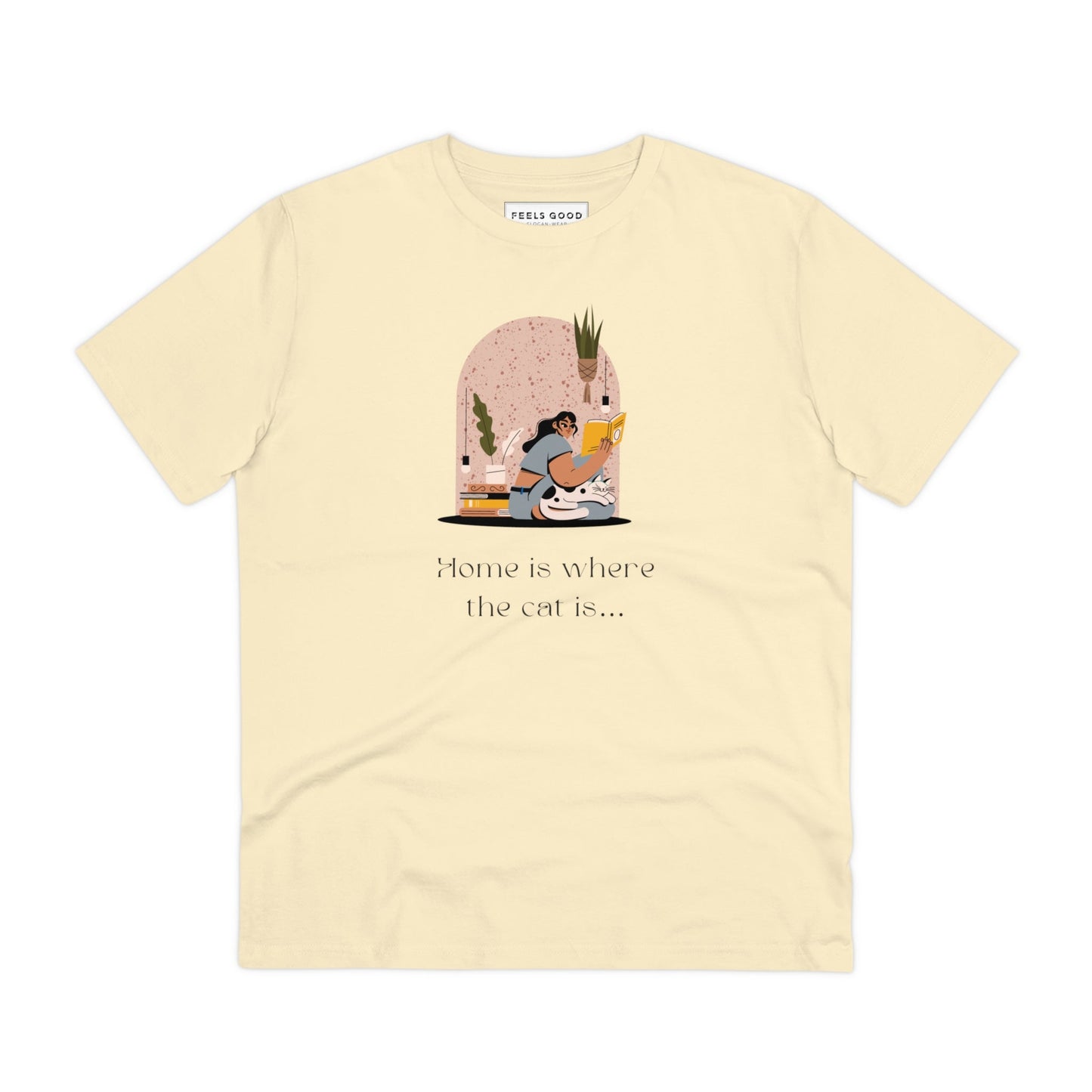Cute cat t shirt in eco cotton with a humorous feline print