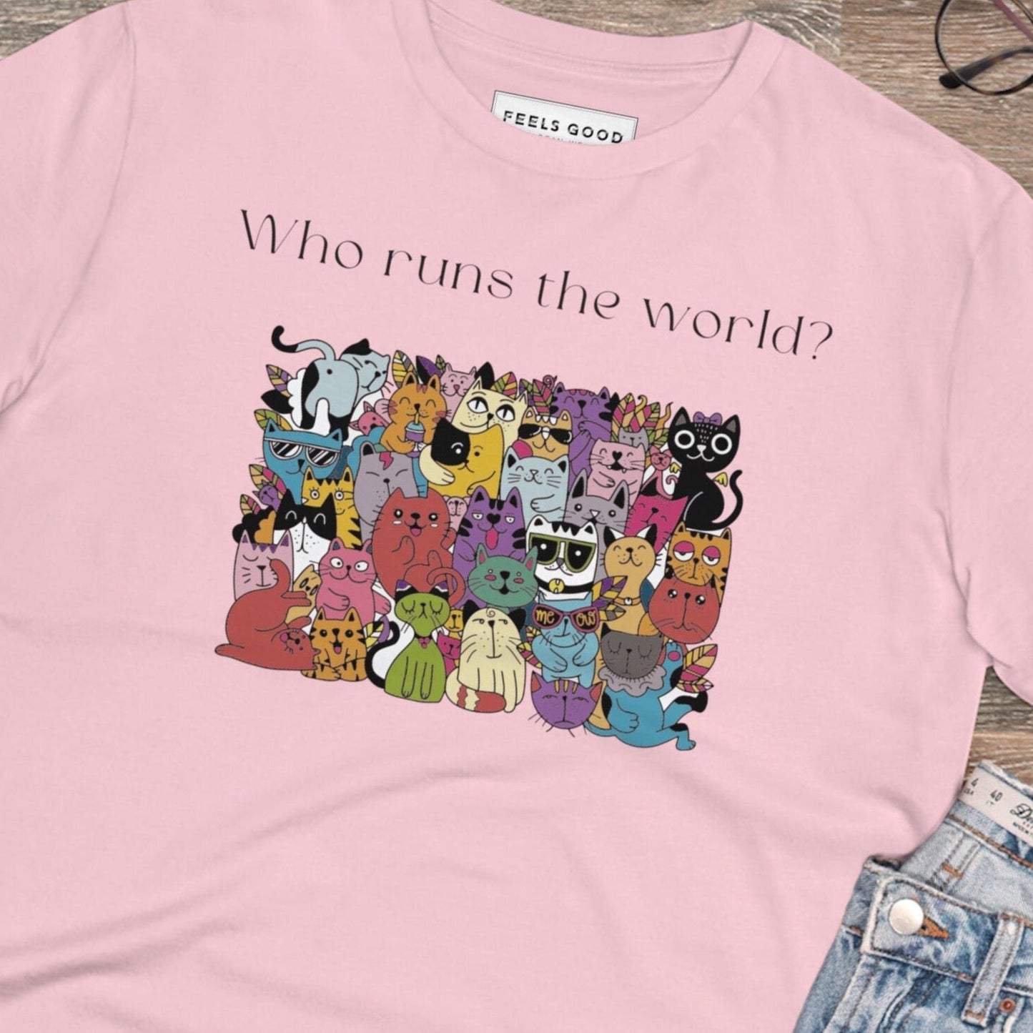 Organic Cotton 'Cats Run The World' Funny Cat T-shirt for pet lovers