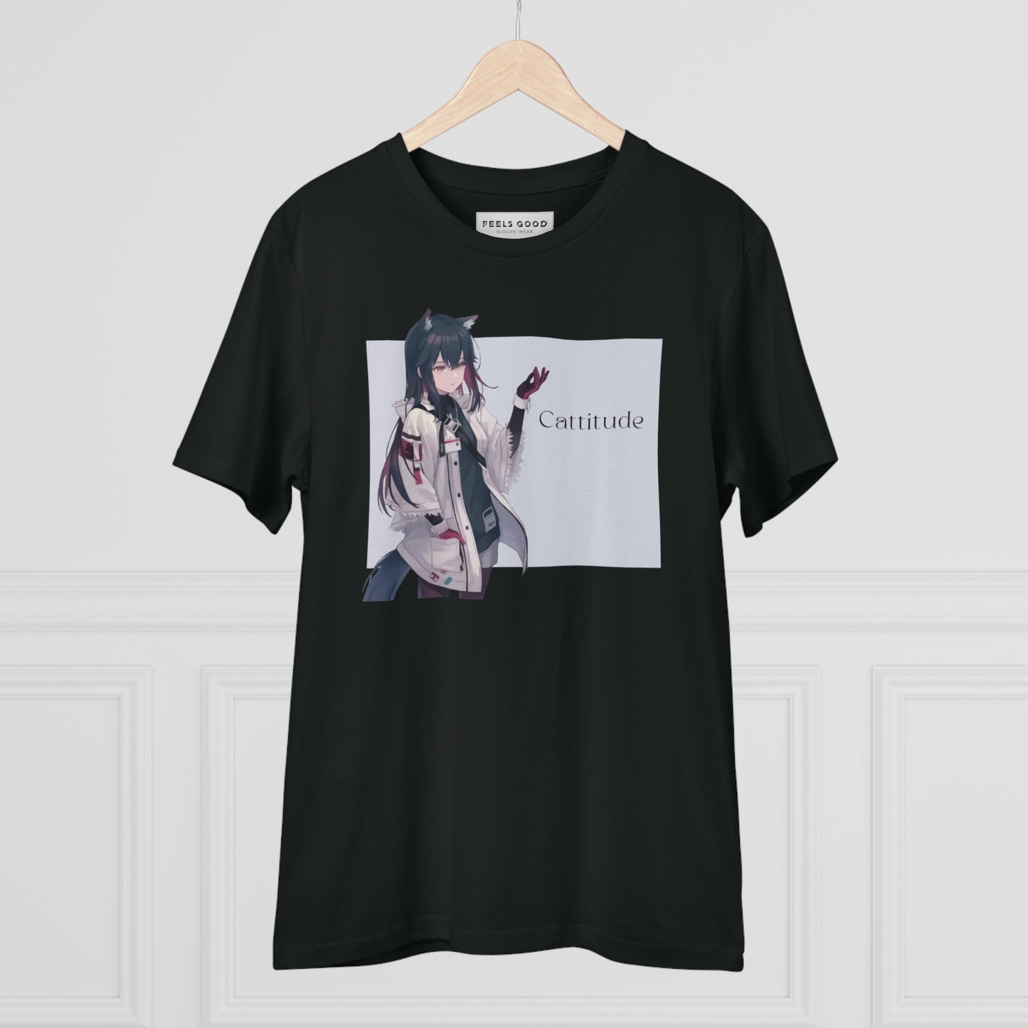 Organic Cotton 'Cattitude' Funny Cat T-shirt perfect for casual wear.