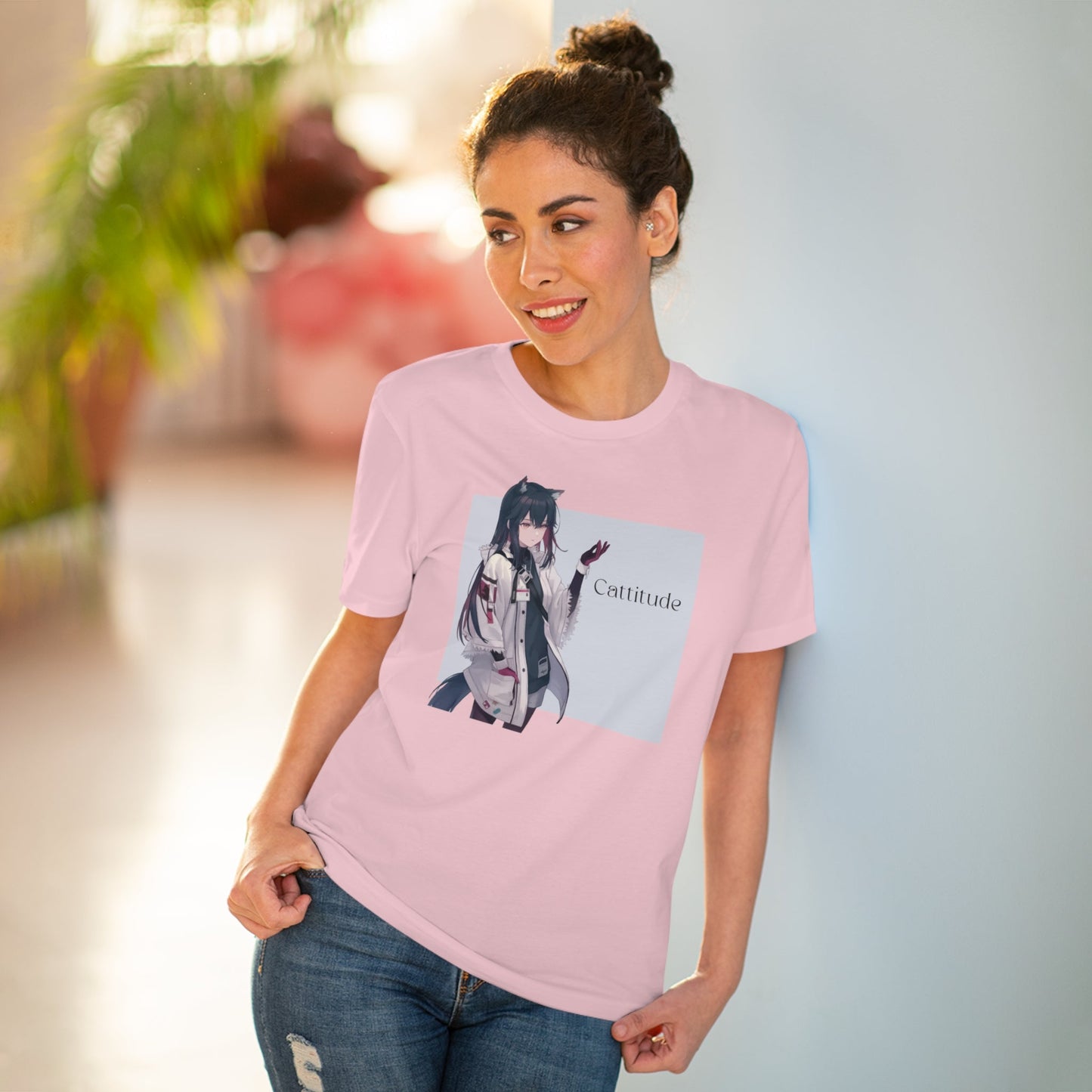 Organic Cotton 'Cattitude' Cute and funny cat T-shirt for animal lovers.