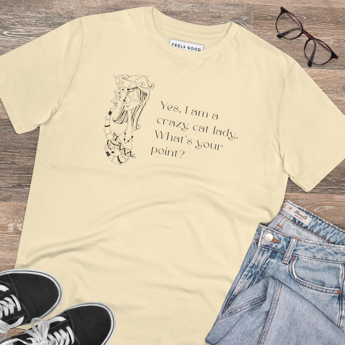 Organic Cotton 'Crazy Cat Lady' Funny Cat tee shirts ideal for cat lovers