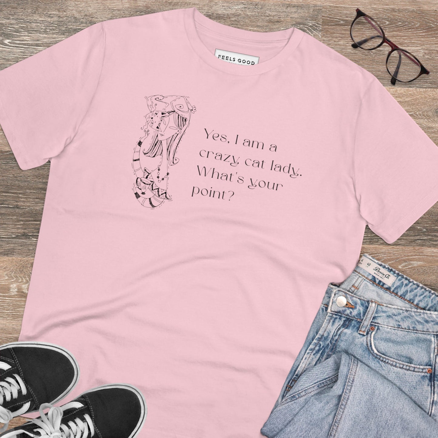 Cat graphic tees Organic Cotton 'Crazy Cat Lady' Funny Cat T-shirt stylish cat tops