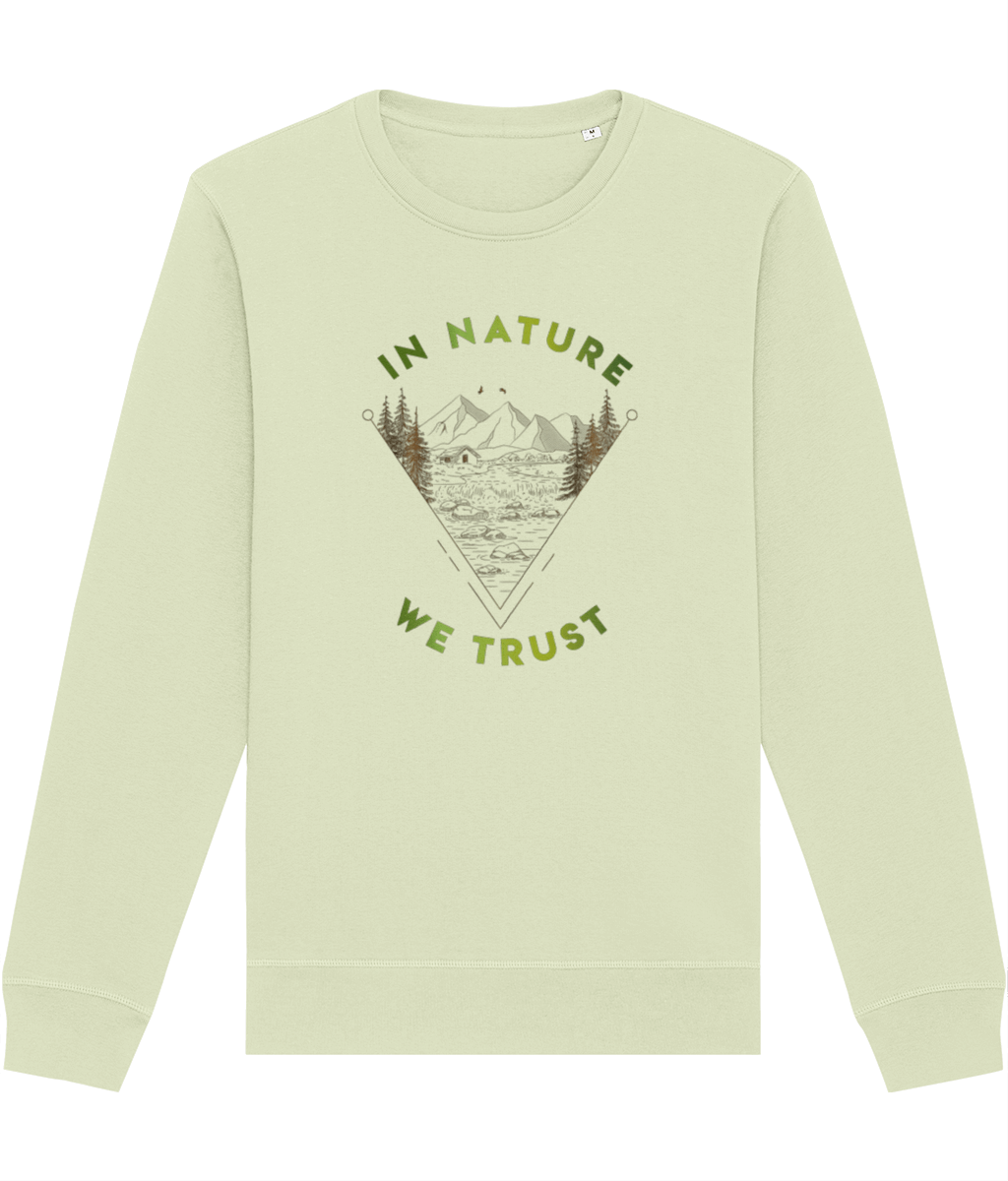 Express your wanderlust with the organic cotton 'In Nature We Trust' sweatshirt—travel in style!