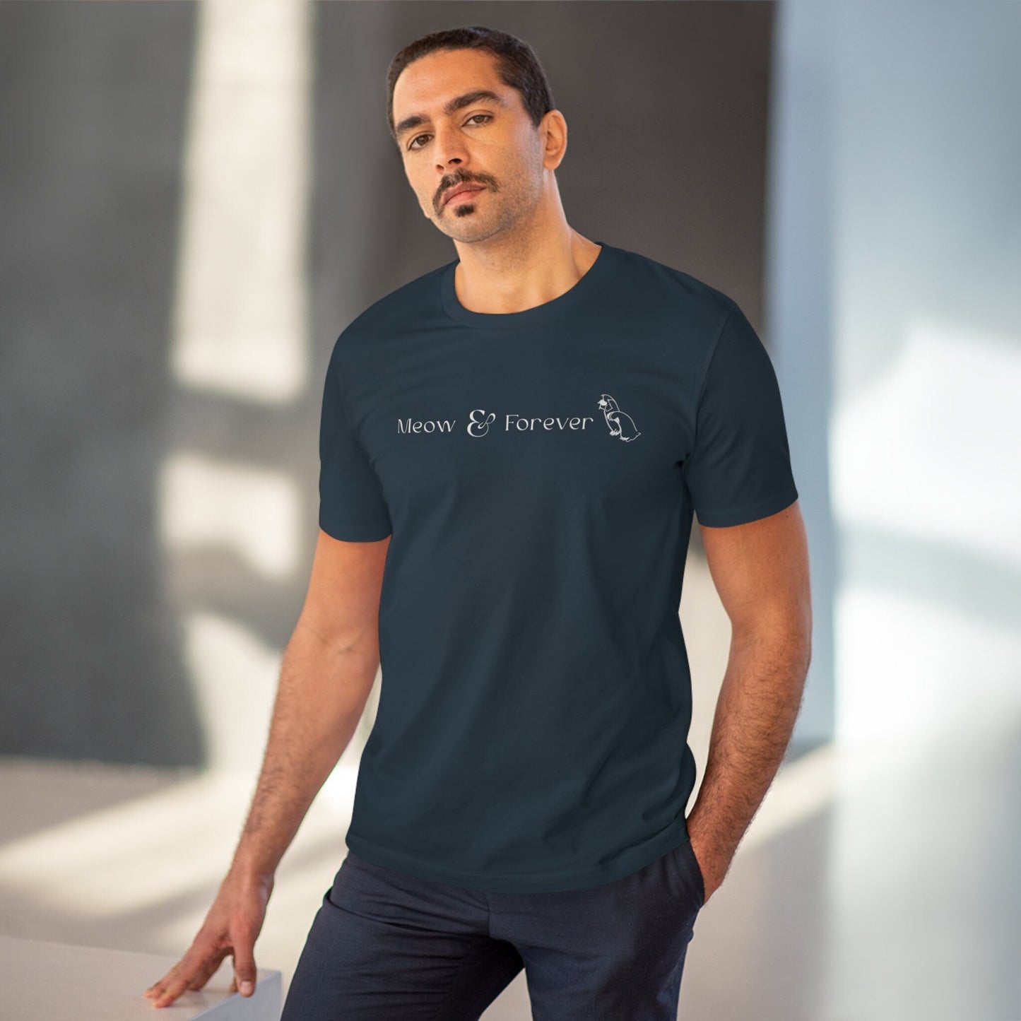Organic Cotton 'Meow & Forever' Funny Cat T-shirt - Fun Cat T shirt