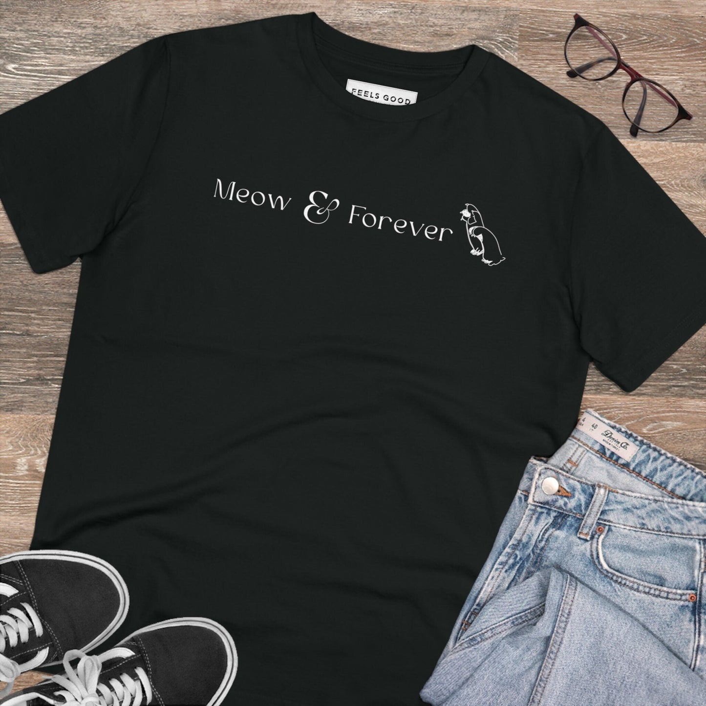 Organic Cotton 'Meow & Forever' Funny Cat T-shirt - Fun Cat T shirt