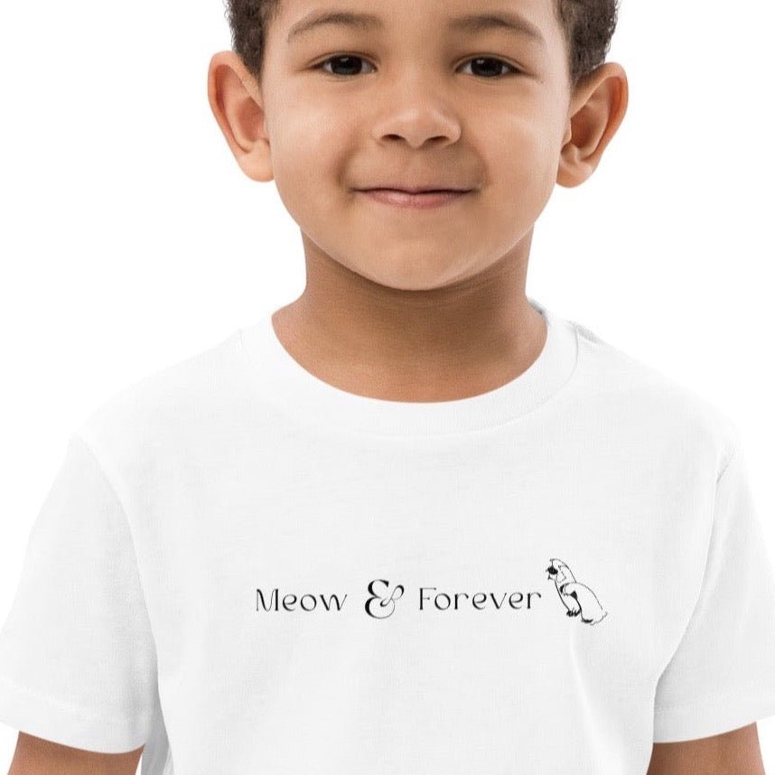 Organic Cotton 'Meow & Forever' Kids Funny Cat T-shirt - Funny Animal Shirt