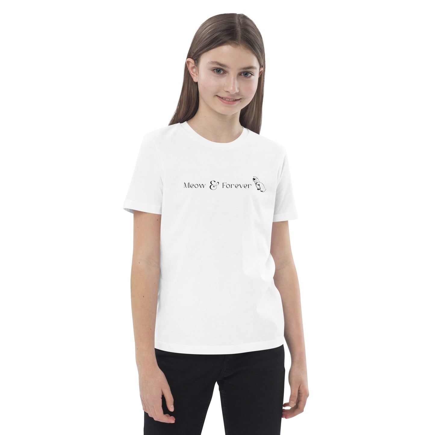Organic Cotton 'Meow & Forever' Kids Funny Cat T-shirt - Funny Animal Shirt