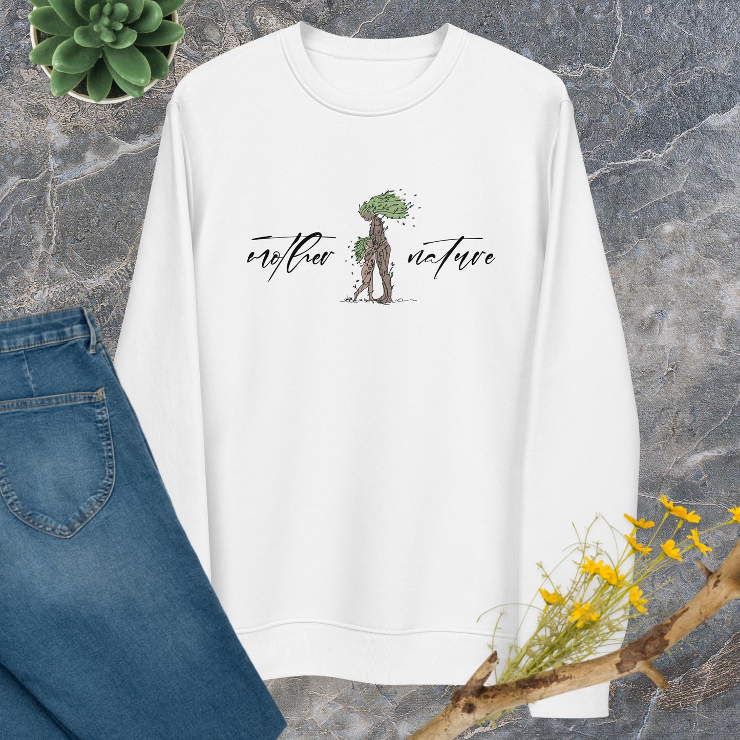 Make a statement with our organic cotton 'Mother Nature' eco sweatshirt—great for nature lovers.