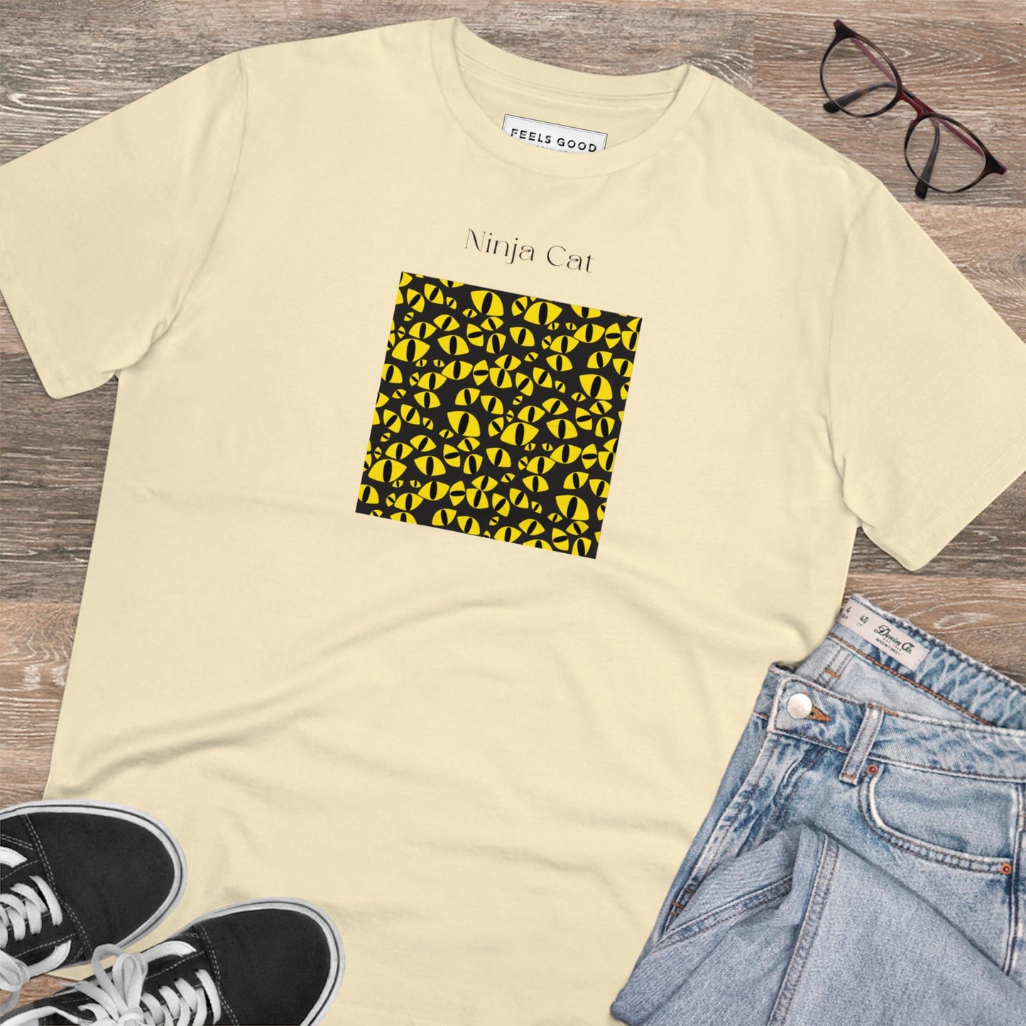 Funny Cat T-shirt with a Ninja Cat design in organic cotton