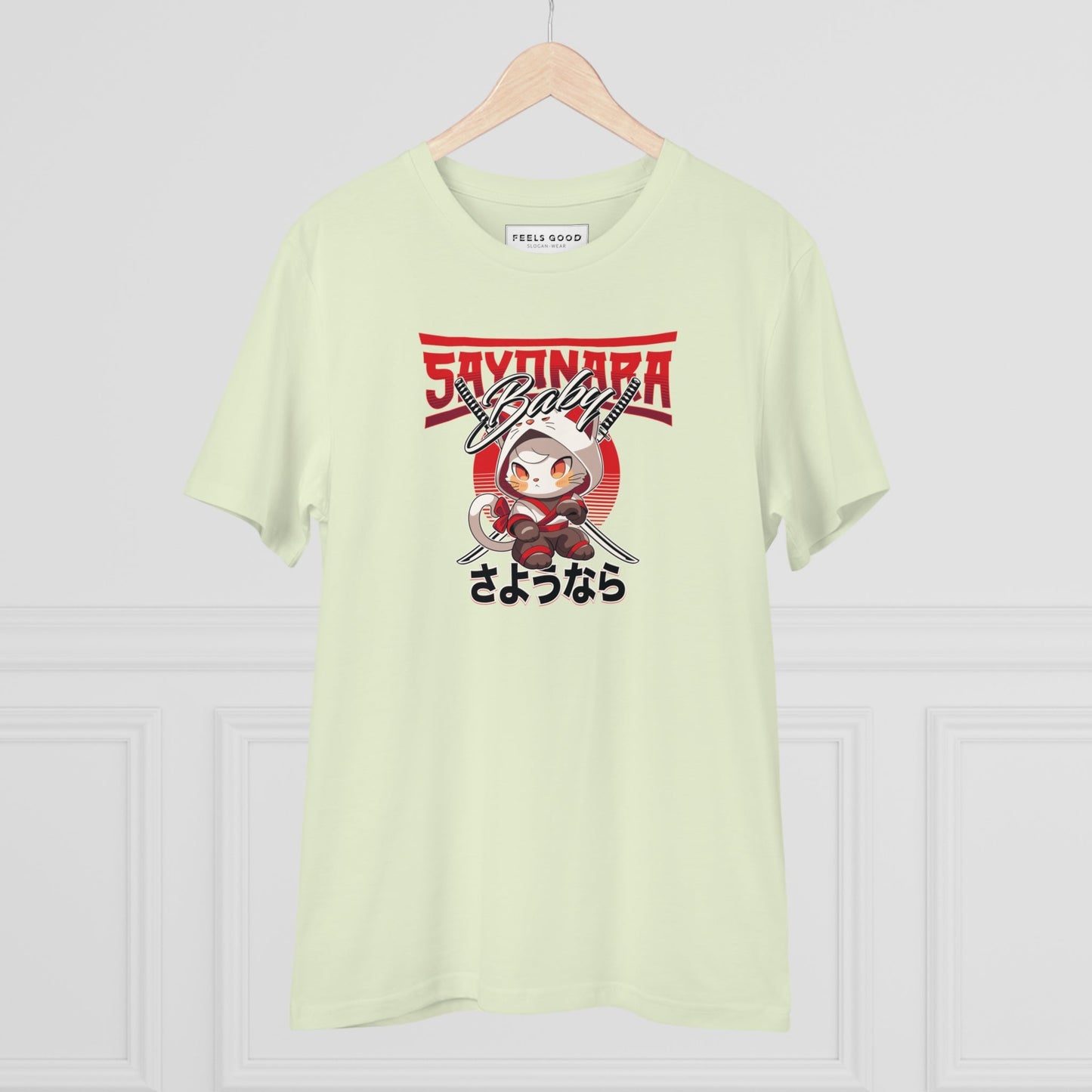 Organic Cotton 'Sayonara' Japanese Funny Cat T-shirt - Fun Cat T shirt