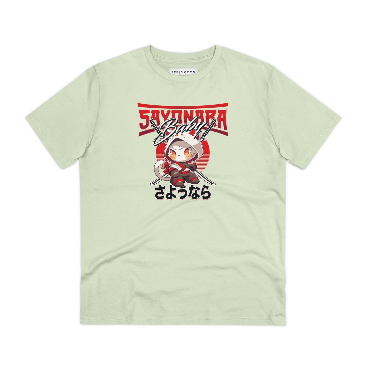 Organic Cotton 'Sayonara' Japanese Funny Cat T-shirt - Fun Cat T shirt