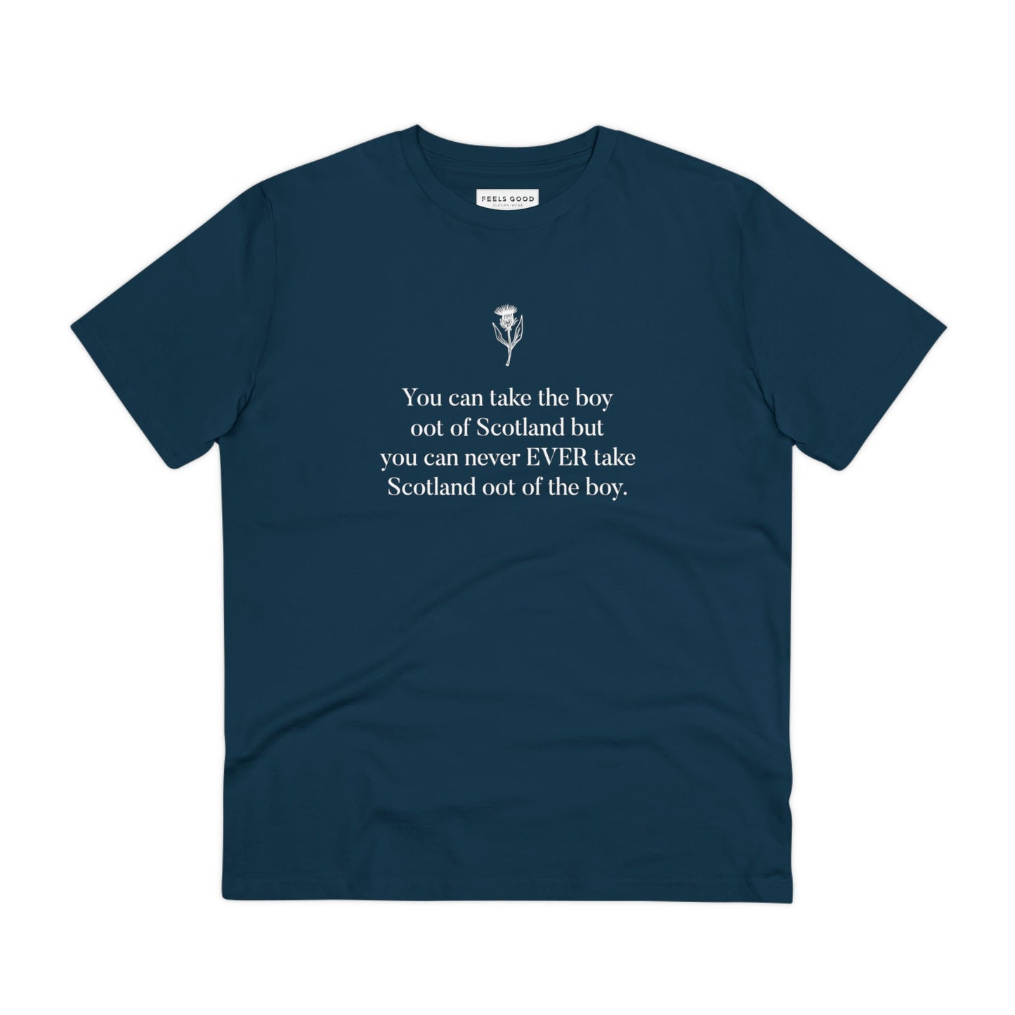 Get comfy in Scottish outfit style with the organic cotton 'Scottish Boy Always' Scotland t-shirt.