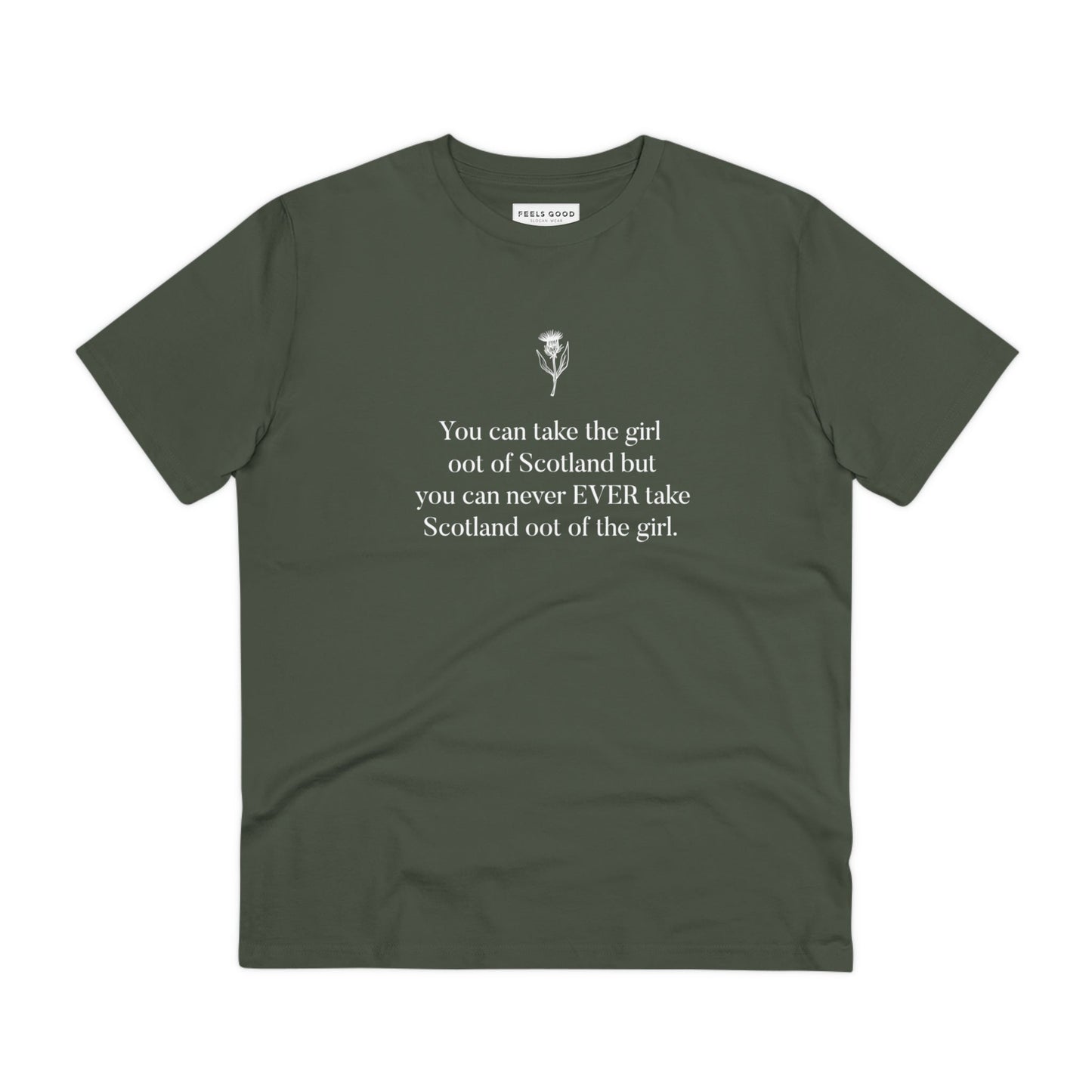 Show your roots with the organic cotton 'Scottish Girl Always' Scotland t-shirt and Scottish slang.