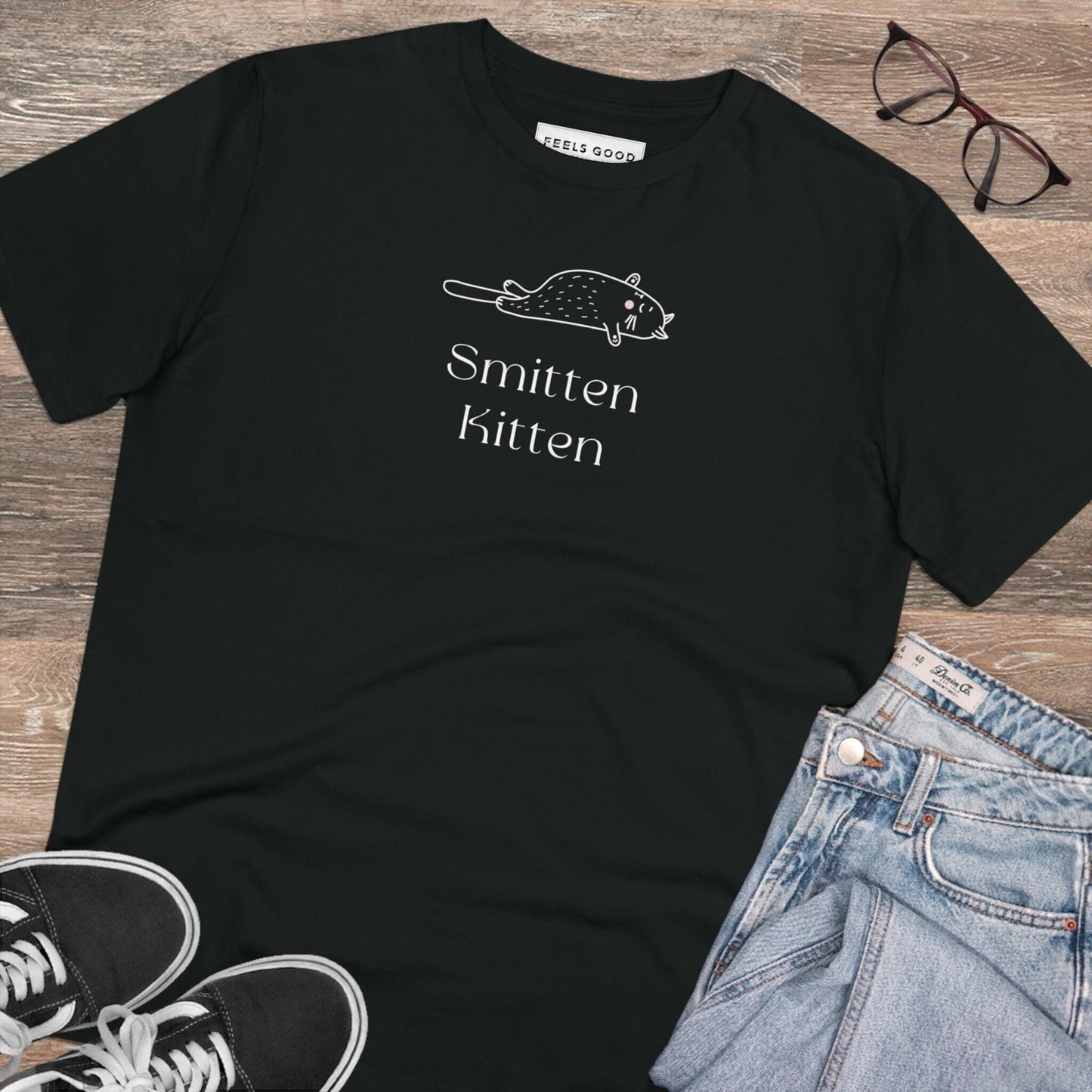 Organic Cotton 'Smitten Kitten' Funny Cat T-shirt cute funny cat t shirt for women