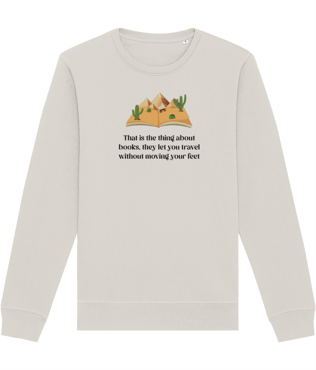 Women's best sweatshirt: 'The Book Traveller' organic cotton.