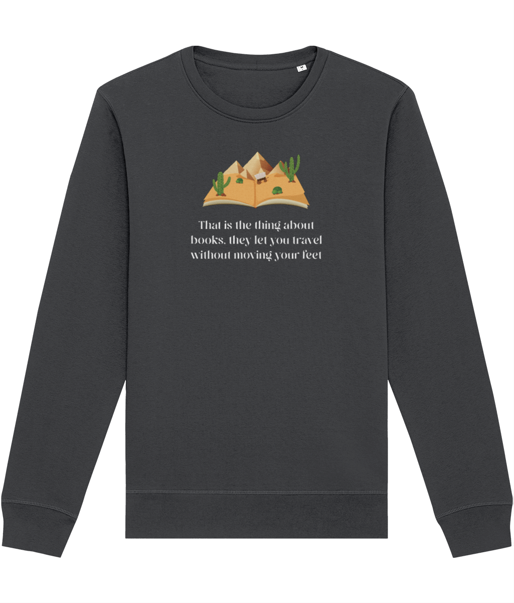 Comfortable best sweatshirt: 'The Book Traveller' organic.