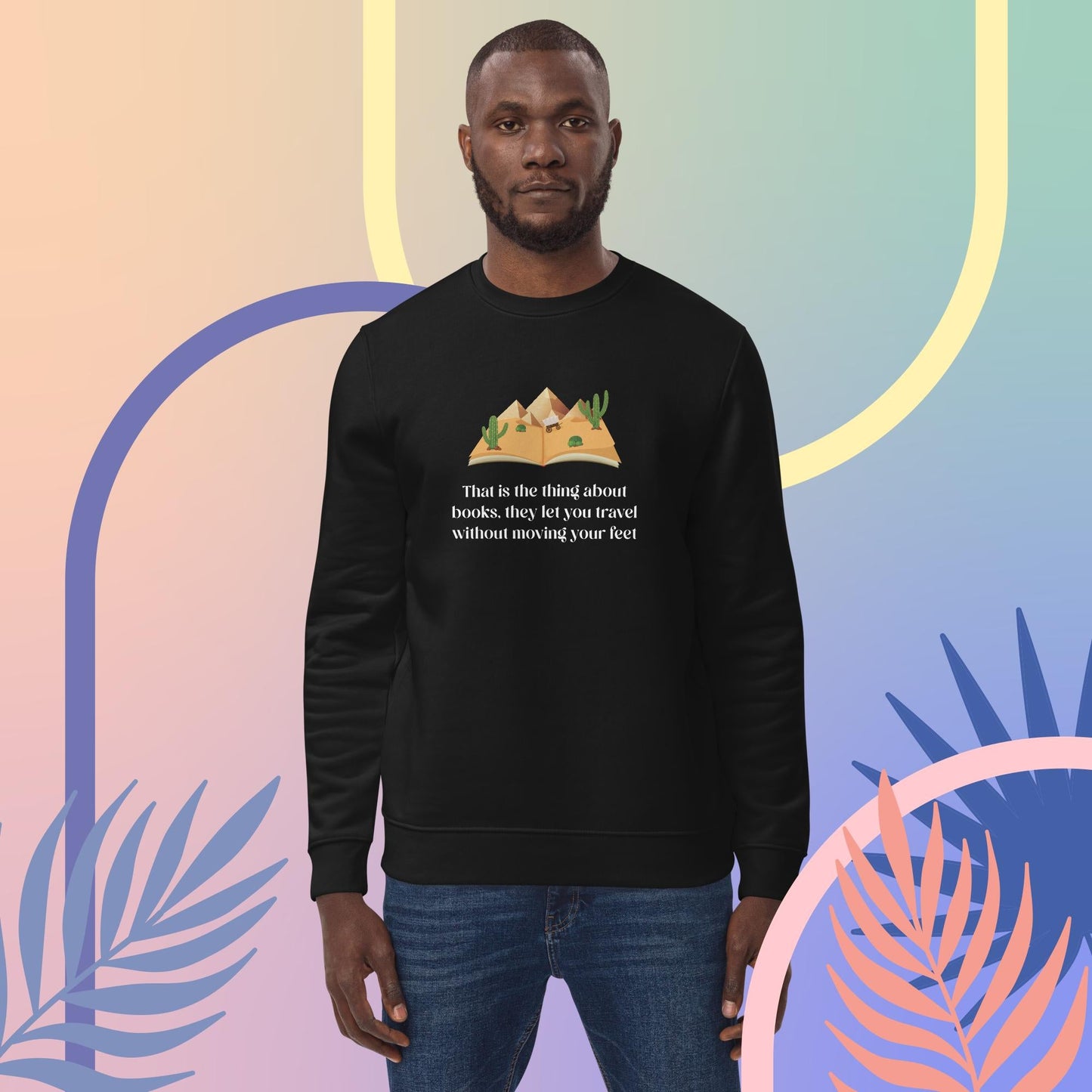 Popular best sweatshirt: 'The Book Traveller' organic cotton.