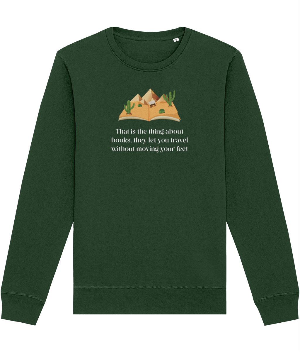 Eco-friendly sweatshirt: 'The Book Traveller' book gift.