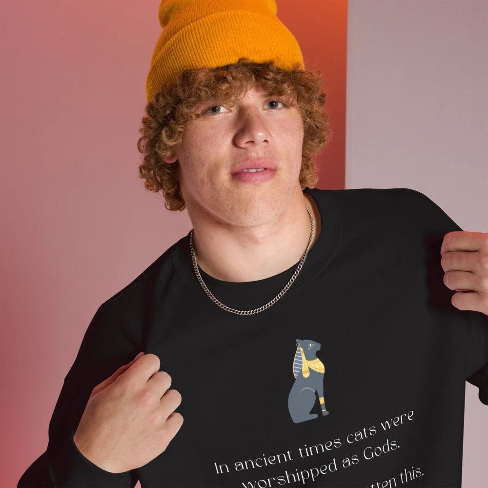 Animal Lover Sweatshirts – Cute 'The Egyptian Cat' design in eco organic cotton