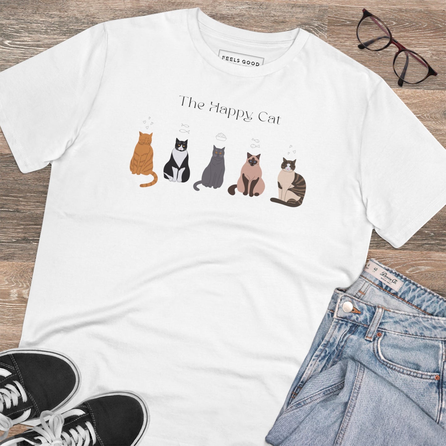 Organic Cotton 'The Happy Cat' Funny Cat T-shirt - Fun Cat T shirt