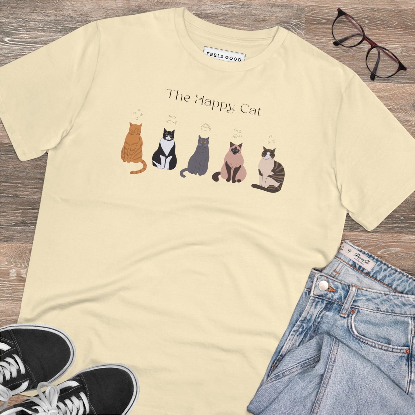Organic Cotton 'The Happy Cat' Funny Cat T-shirt - Fun Cat T shirt