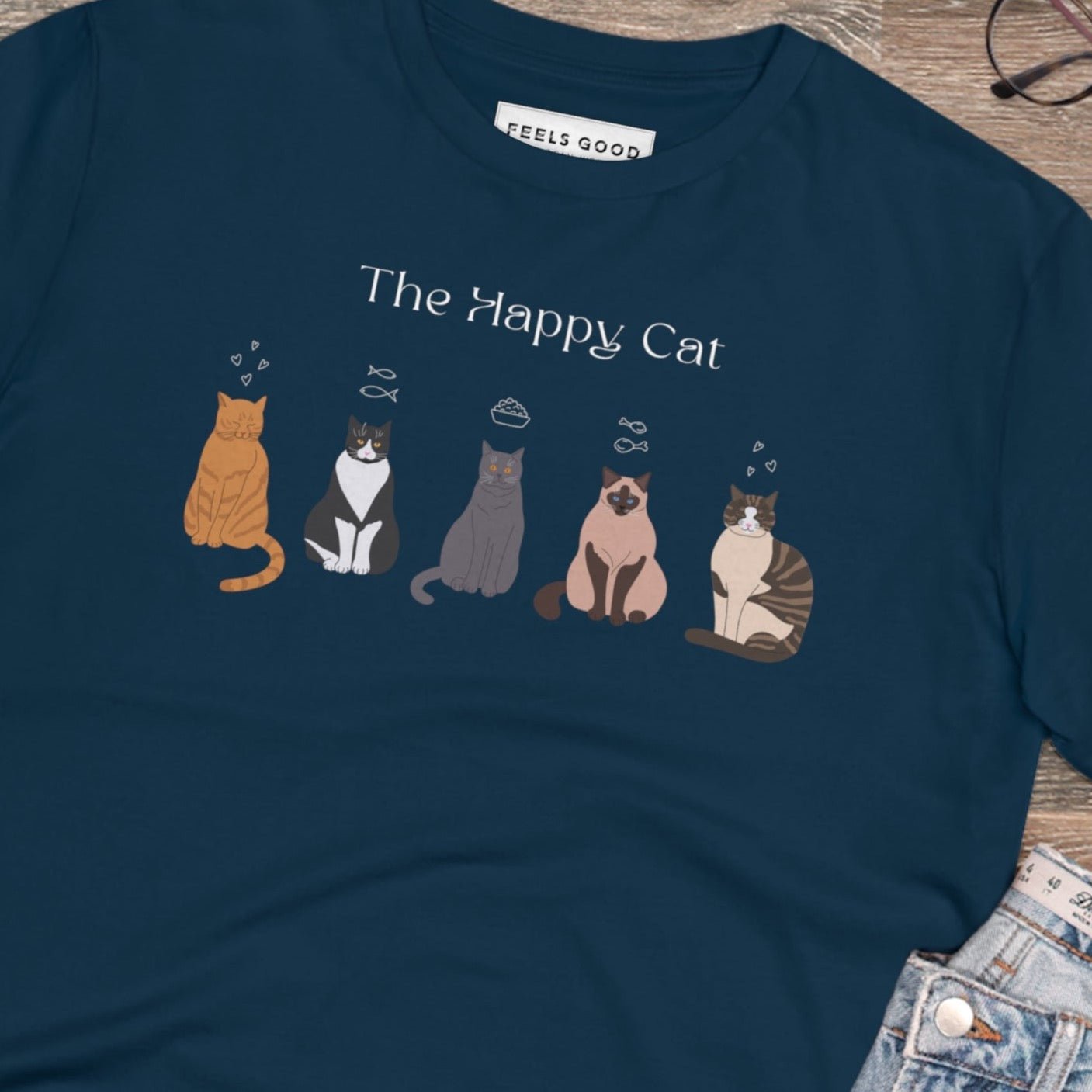Organic Cotton 'The Happy Cat' – funny cat t-shirt that's ideal for cat lovers' wardrobes