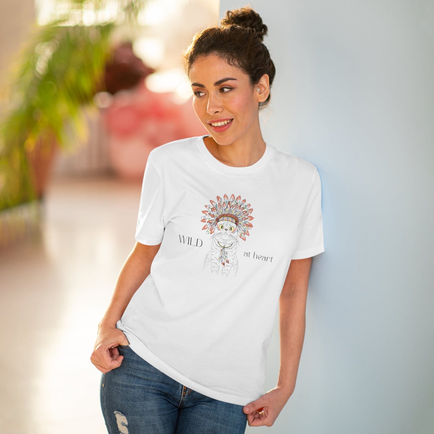 Cat t shirts for women – Organic Cotton 'Wild At Heart' Funny Cat T-shirt with dog theme.