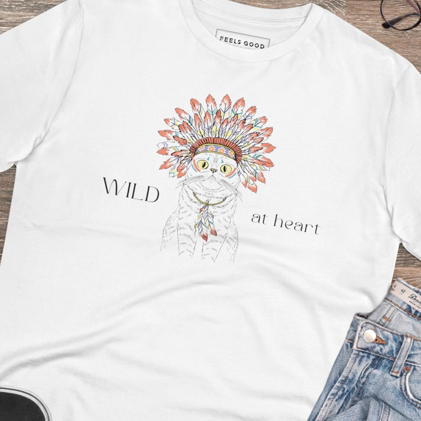 Cute t shirts with cats – Organic Cotton 'Wild At Heart' Funny Cat T-shirt for pet lovers.