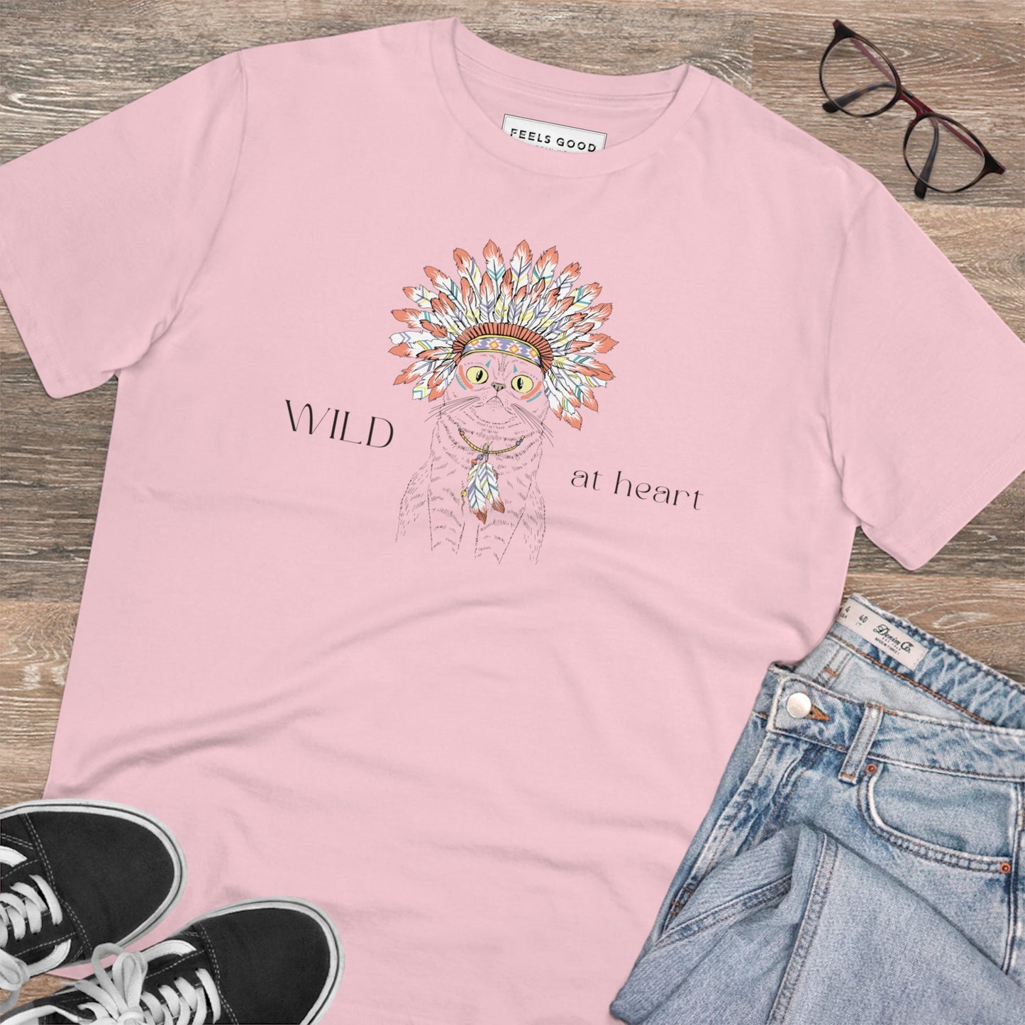 Organic Cotton 'Wild At Heart' Funny Cat T-shirt – cool cat shirts for guys.