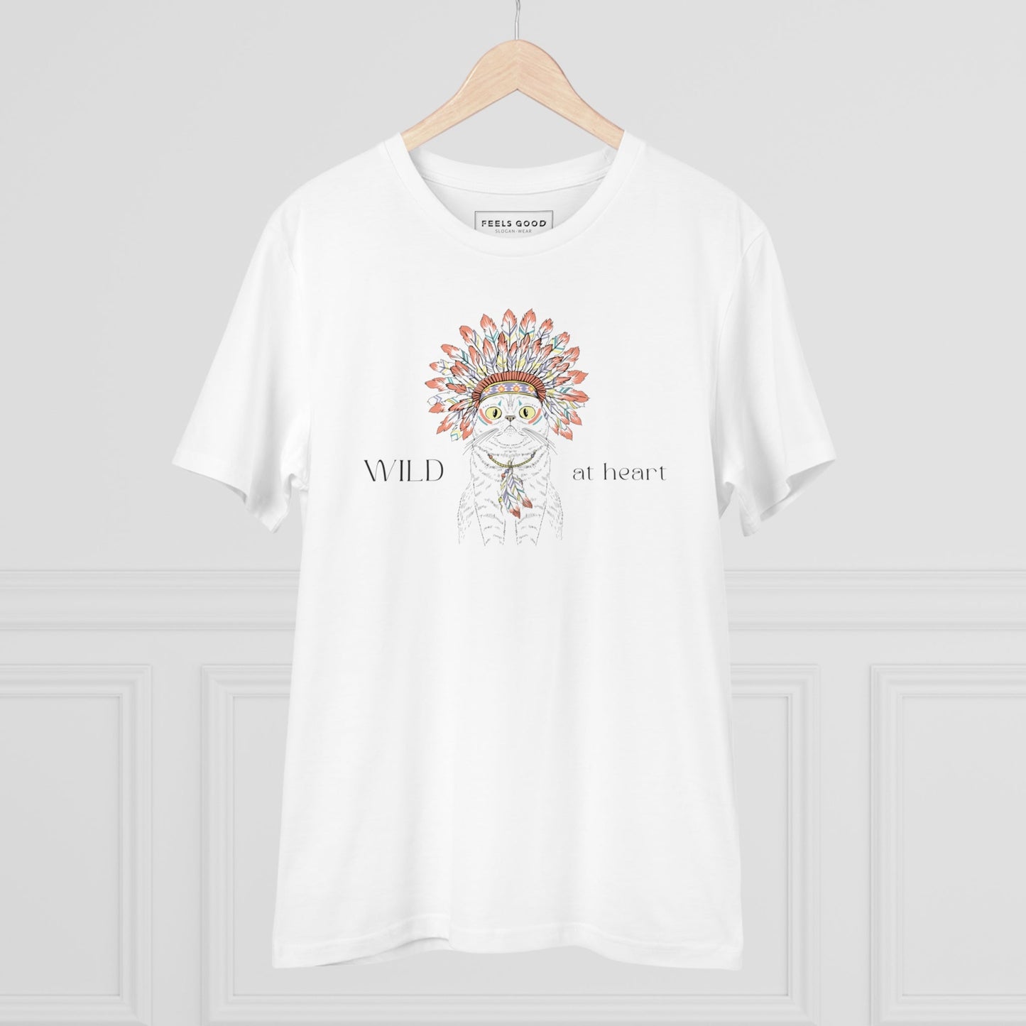 Funny slogan t shirt with dog and cat – Organic Cotton 'Wild At Heart' Funny Cat T-shirt.