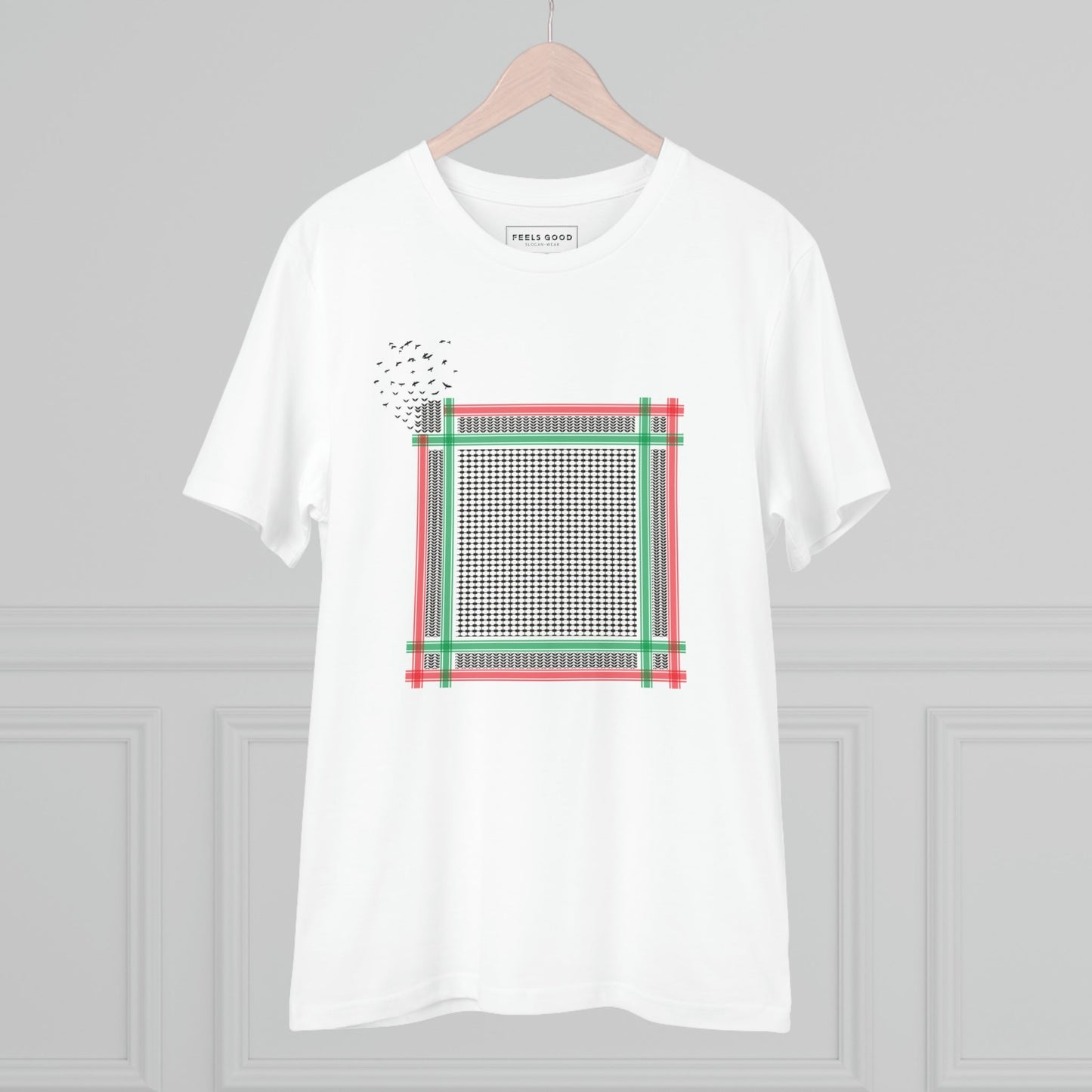 Palestine 'Freedom' Organic Cotton T-shirt styled with urban peace-themed fashion