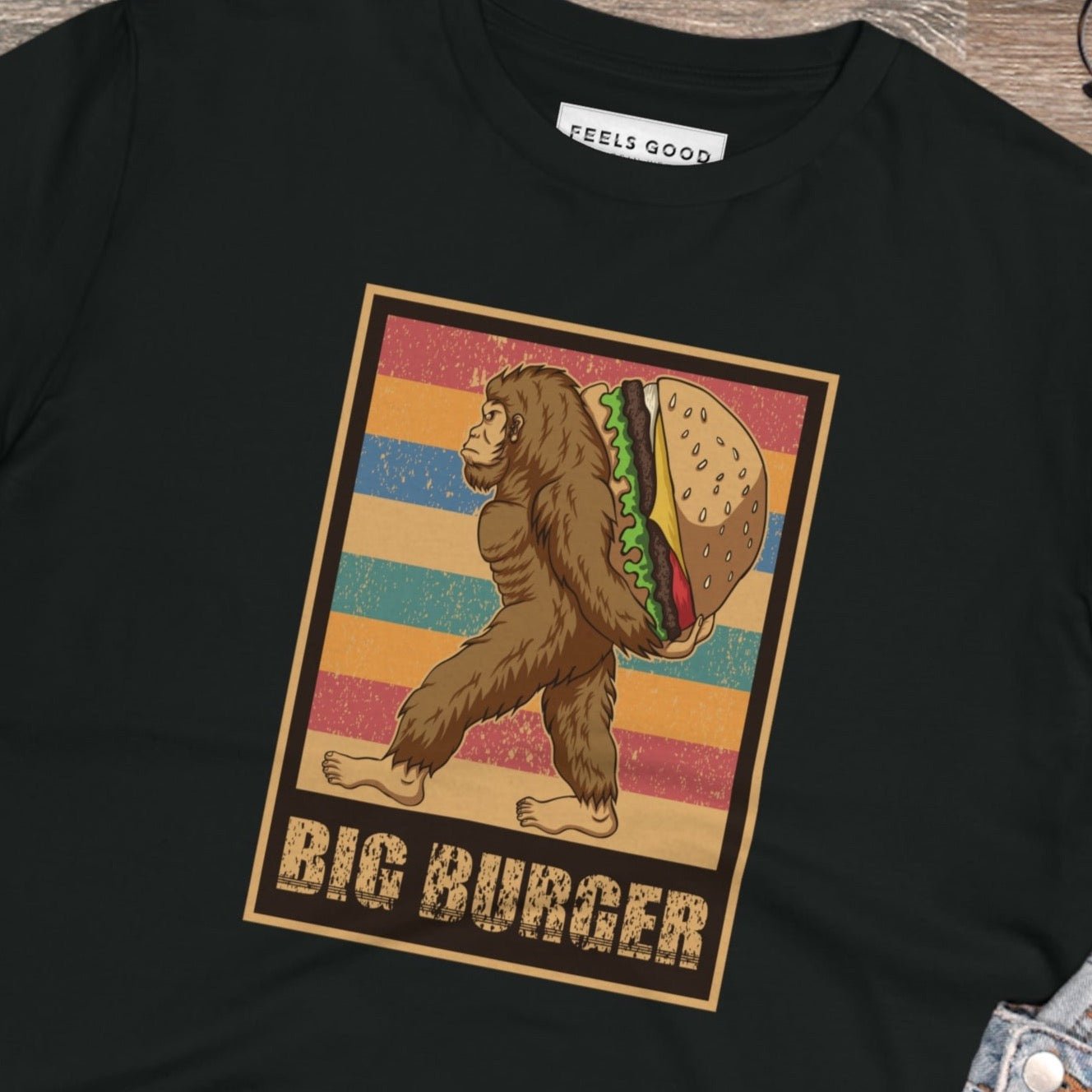 Stay cool with the Big Burger Gorilla retro organic cotton t-shirt. Perfect for vintage slogan lovers!