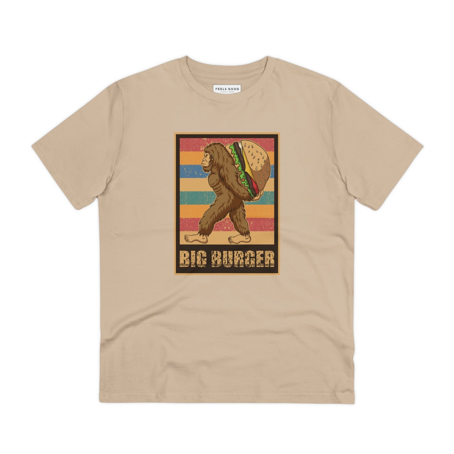 Stay cool with the Positive 'Big Burger Gorilla' Retro Organic Cotton T-Shirt, a must-have retro tee!